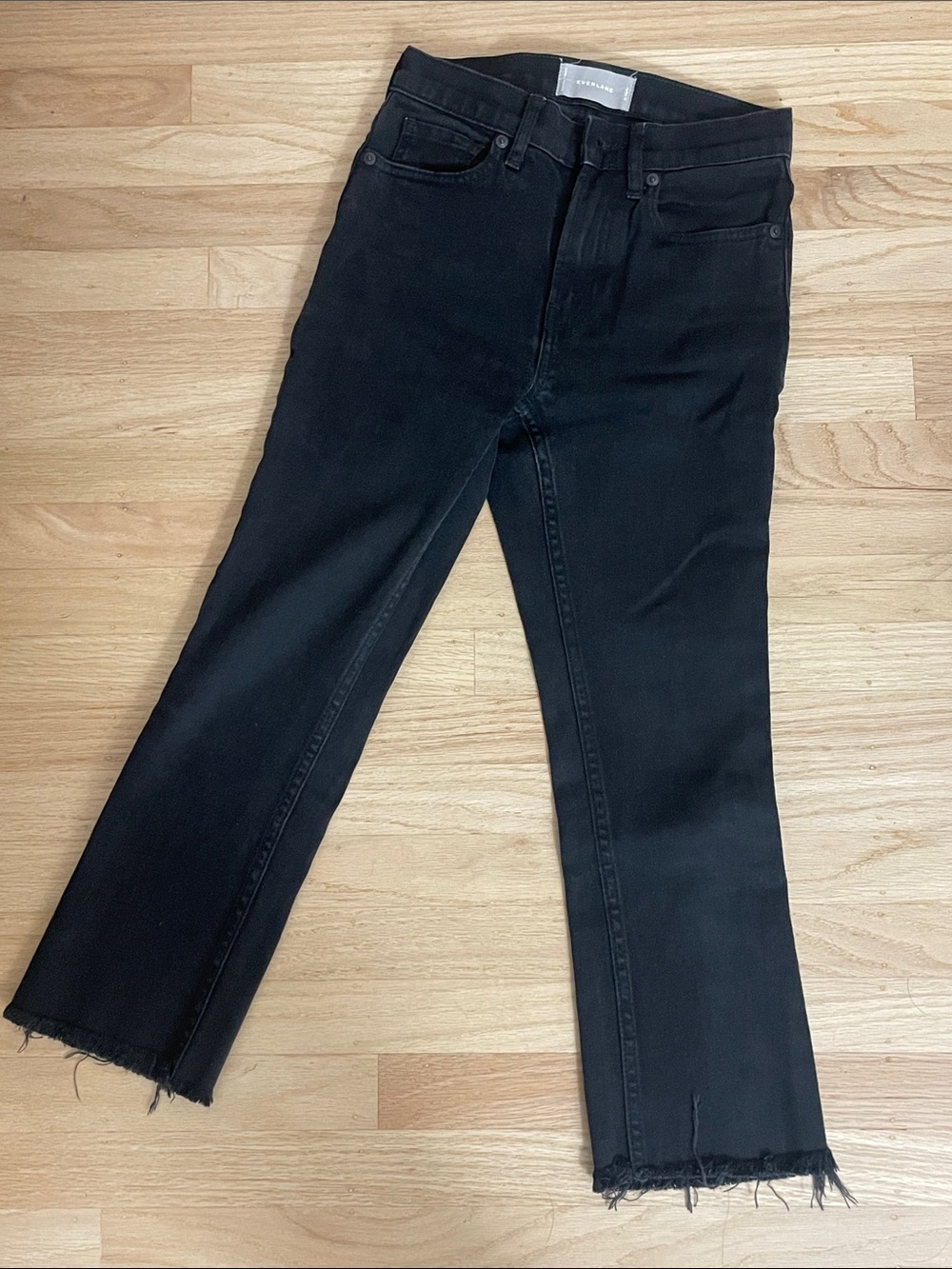 Everlane Black Cropped Bootcut Jeans with Raw Hem
